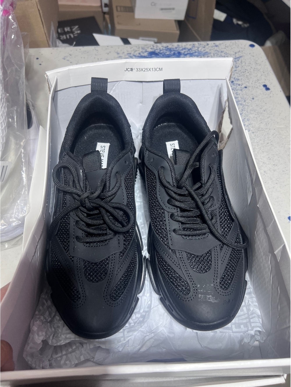 Steve Madden Chunky Black Mesh and Synthetic Sneakers - Picture 2 of 7